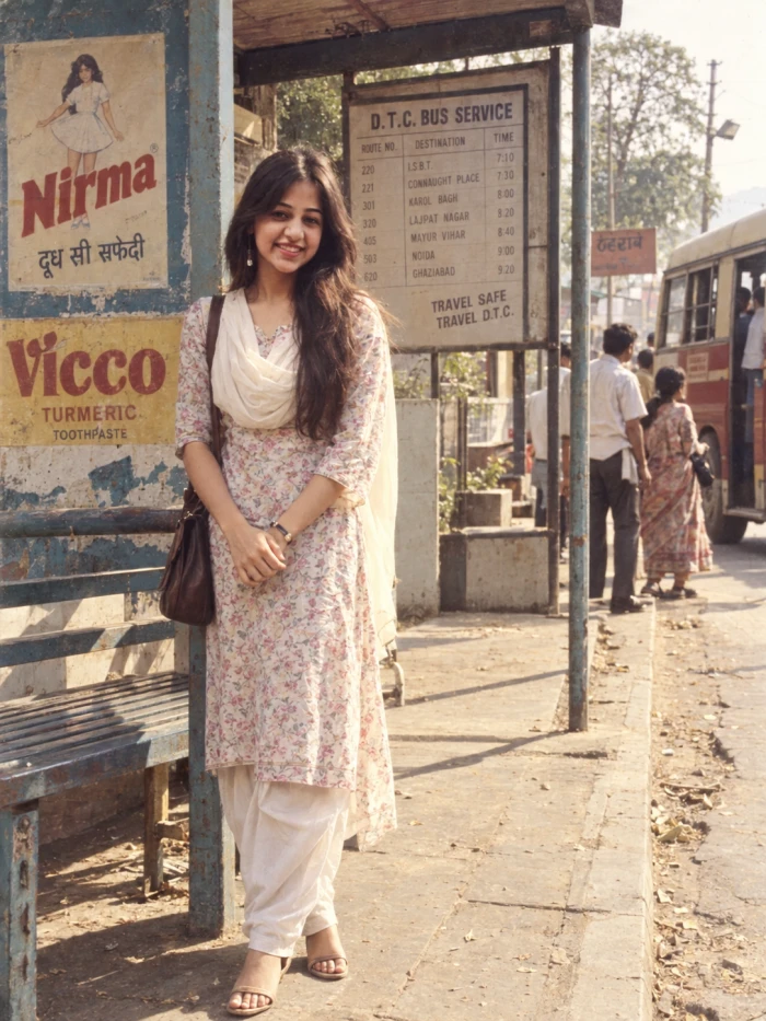 1980s Indian Bus Stop Portrait