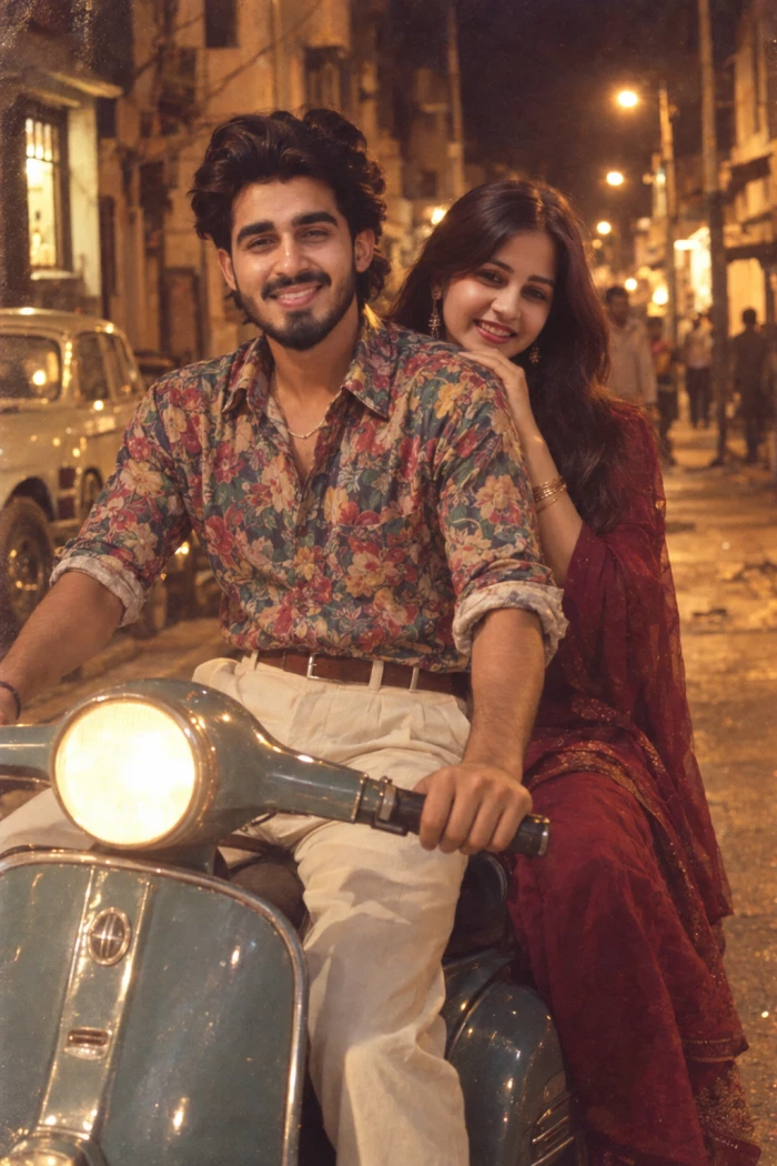 1988 Indian Couple on a Vintage Scooter
