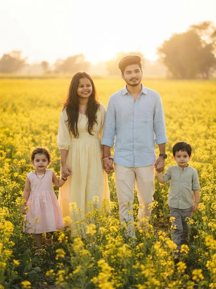 Aesthetic Mustard Field Family Portrait