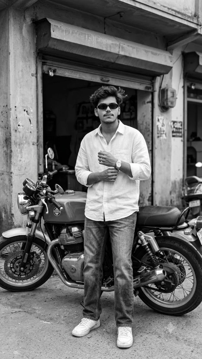 Authentic Monochrome Motorcycle Street Look