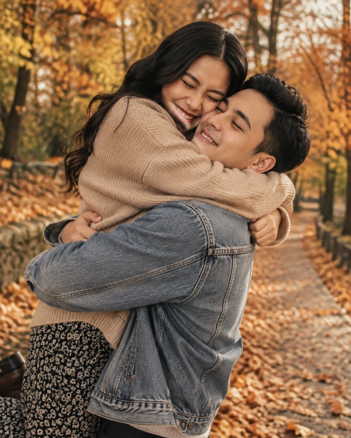 Autumn Couple Bear Hug Portrait