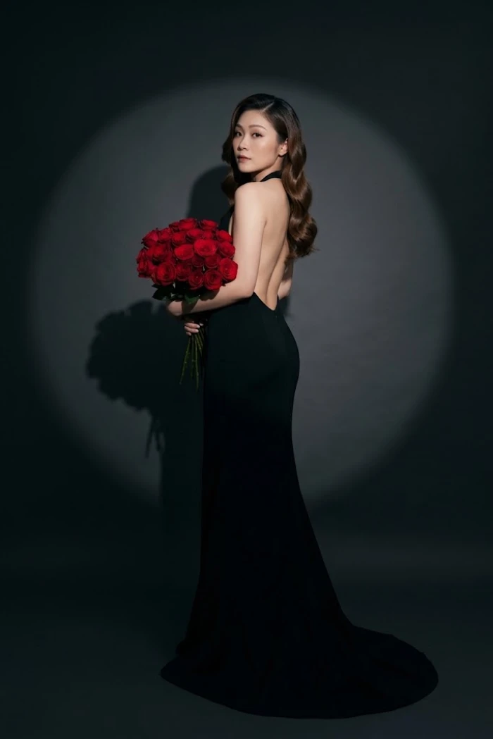 Black Gown & Red Roses Studio Portrait