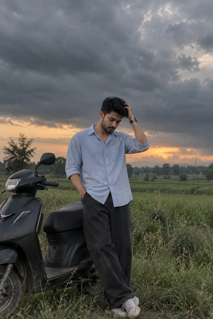 Cinematic Portrait Under Stormy Skies