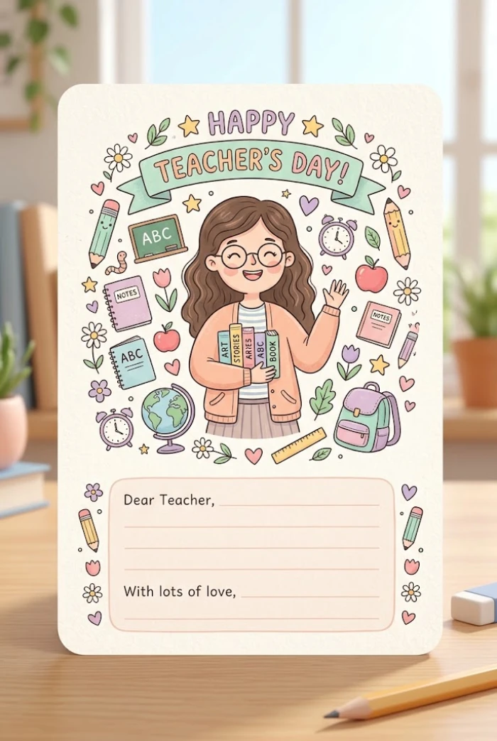Cute Teacher’s Day Illustrated Greeting Card