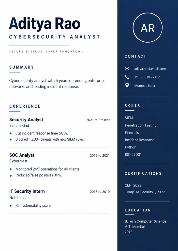 Cybersecurity Analyst (Right Sidebar)