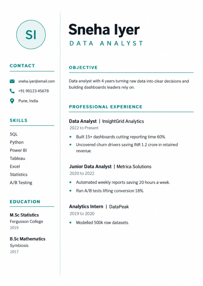 Data Analyst (Teal Two-Column Modern)