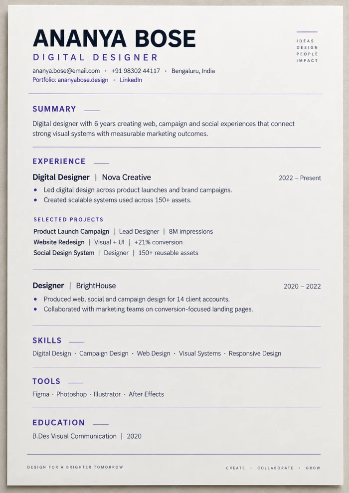 Digital Designer — Project Led CV