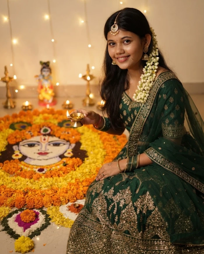 Divine Krishna Rangoli Look
