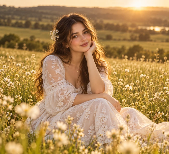 Dreamy White Flower Meadow Portrait