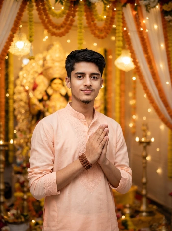 Durga Puja pandal portrait