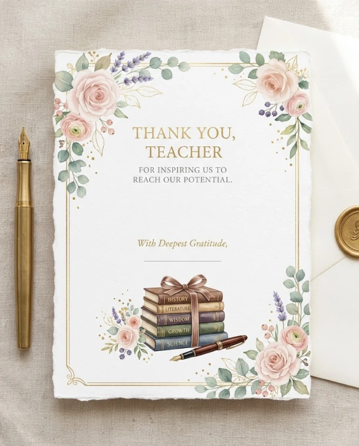 Elegant Floral Teacher Appreciation Card Template