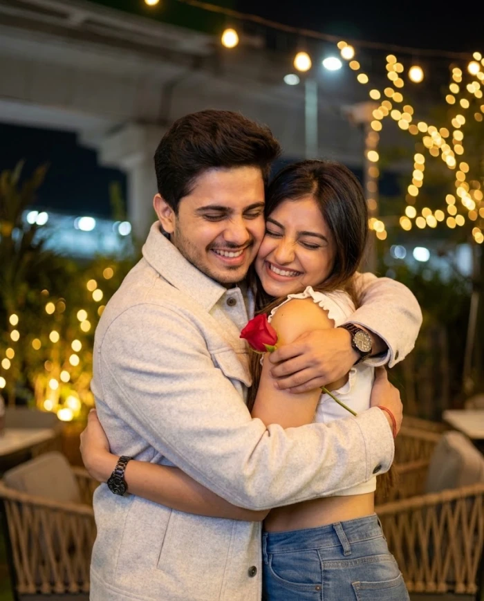 Golden Bokeh Hug Portrait