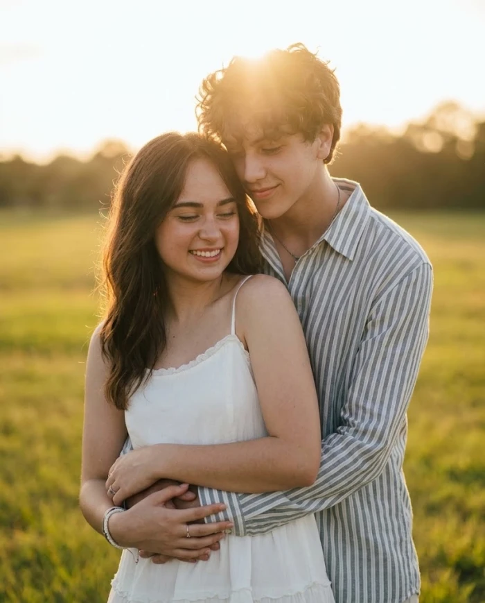 Golden Hour Couple Embrace