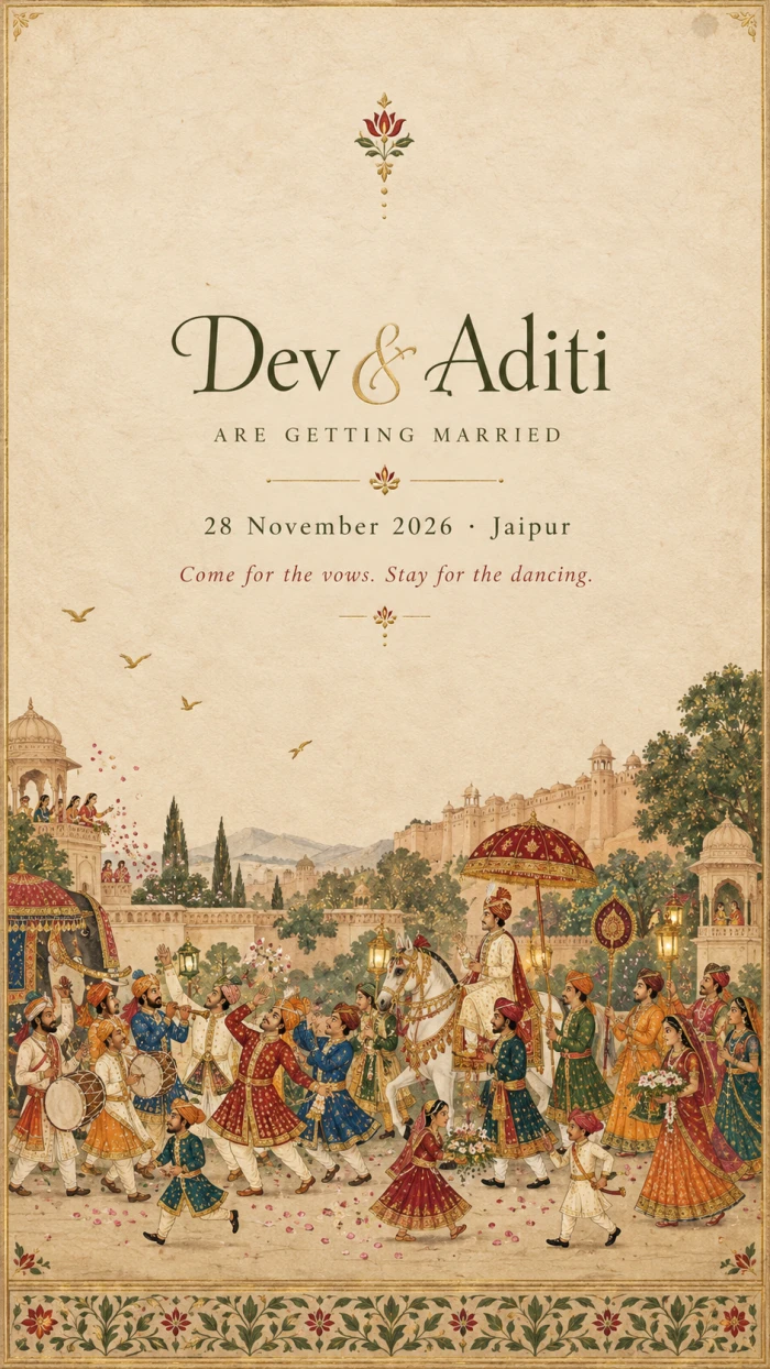 Hand-Painted Indian Baraat Wedding Invitation