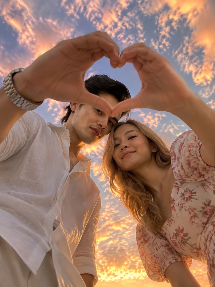 Heart Shape Sunset Couple Portrait