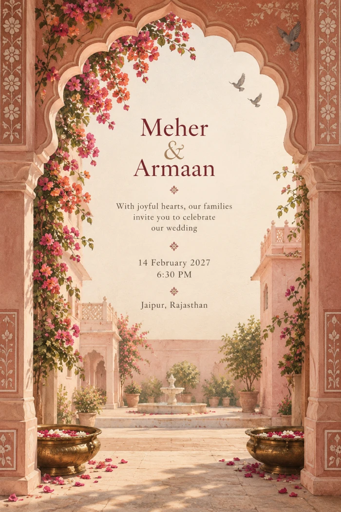 Jaipur Courtyard Watercolor Invitation