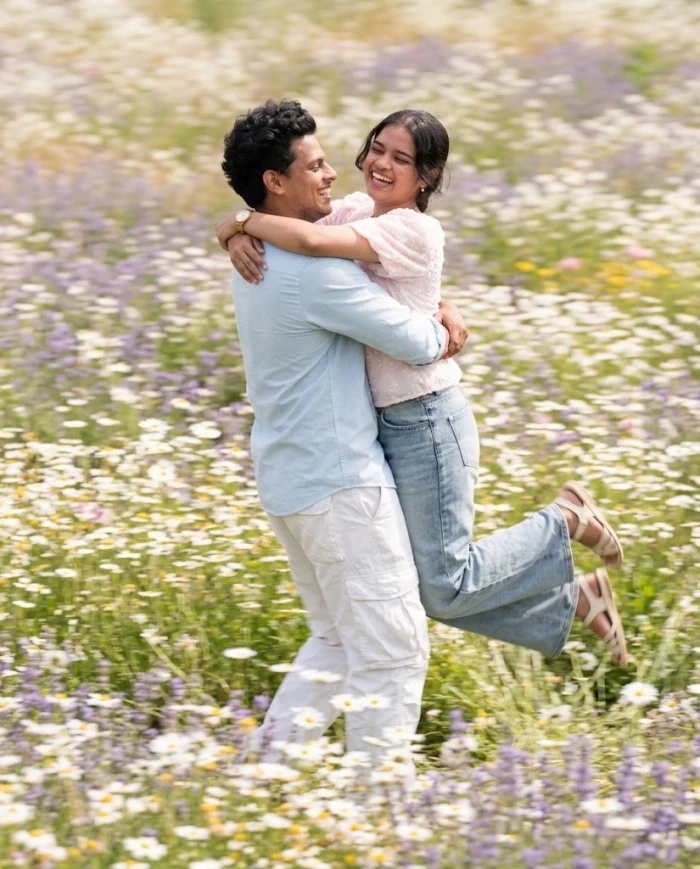 Joyful Hug In Summer Meadow