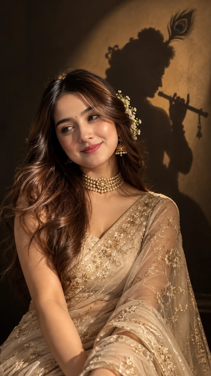 Krishna Shadow Saree Aesthetic