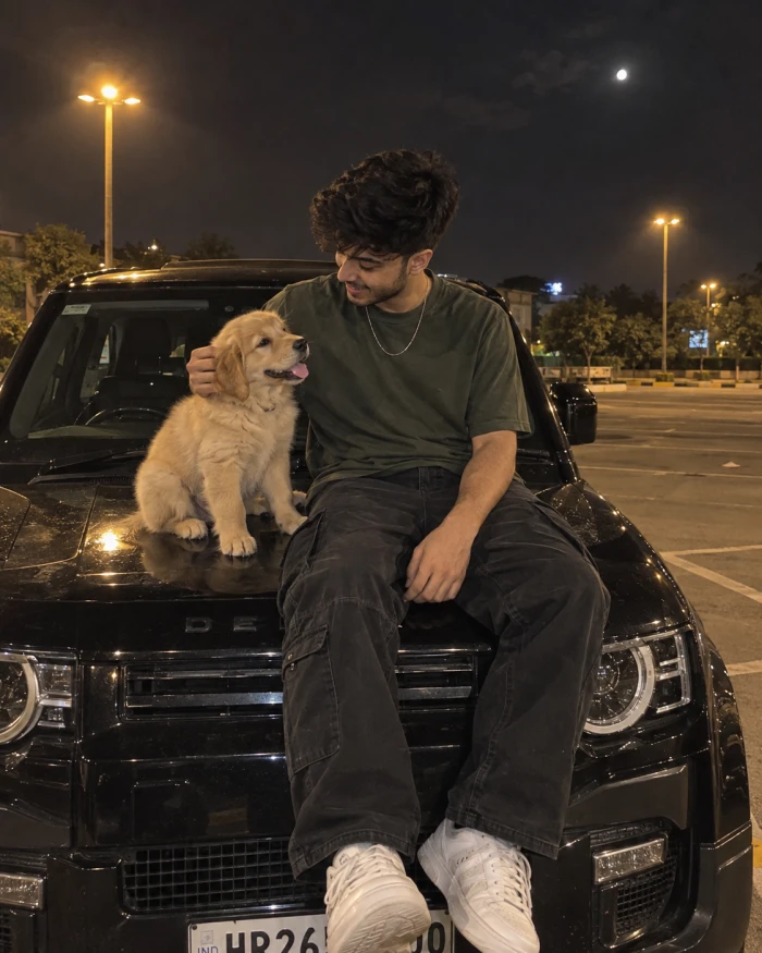 Late-Night SUV Moment With a Golden Retriever Puppy