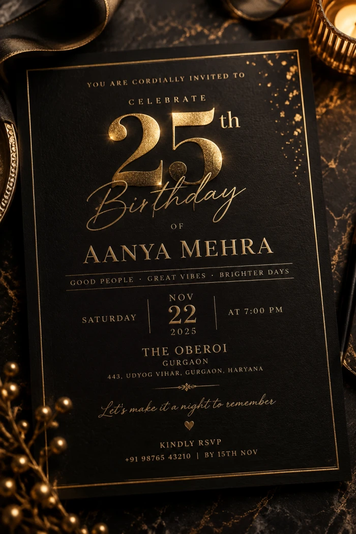 Luxury Black & Gold Birthday Invitation Design