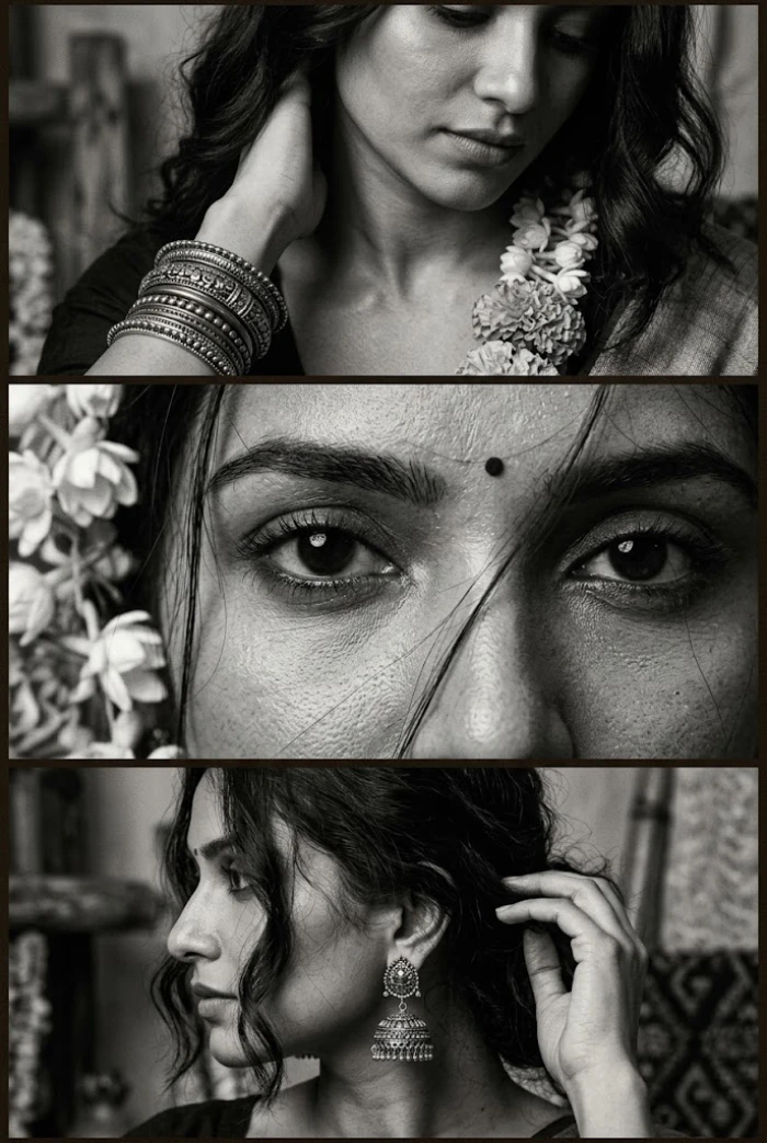 Monochrome Indian Beauty Triptych