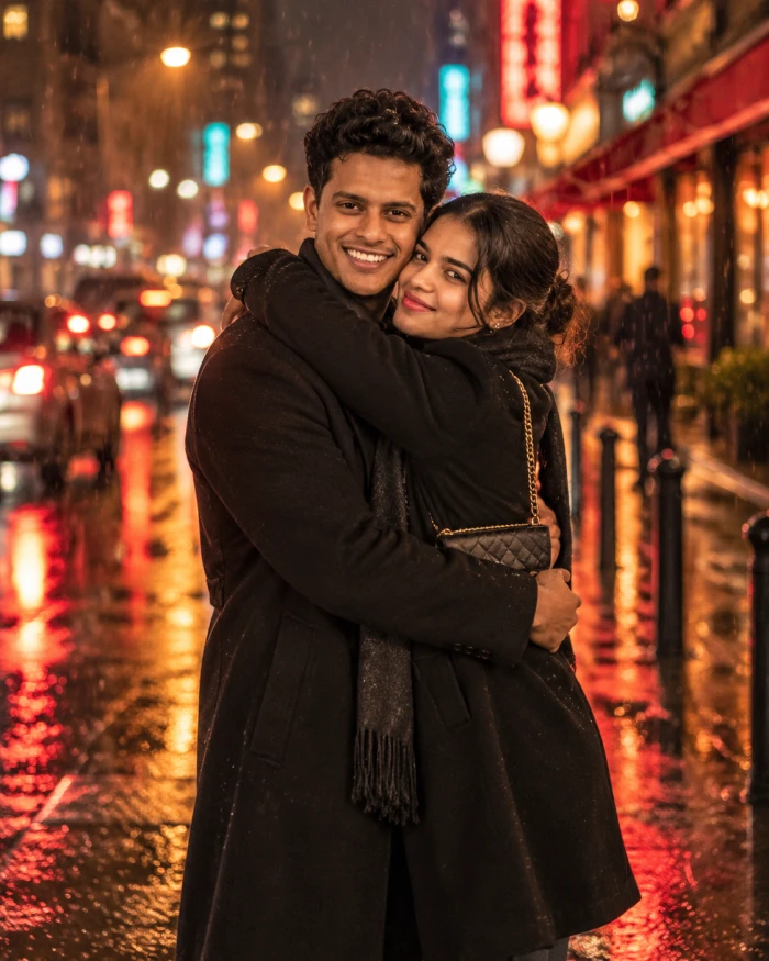 Neon Rain Couple Portarit