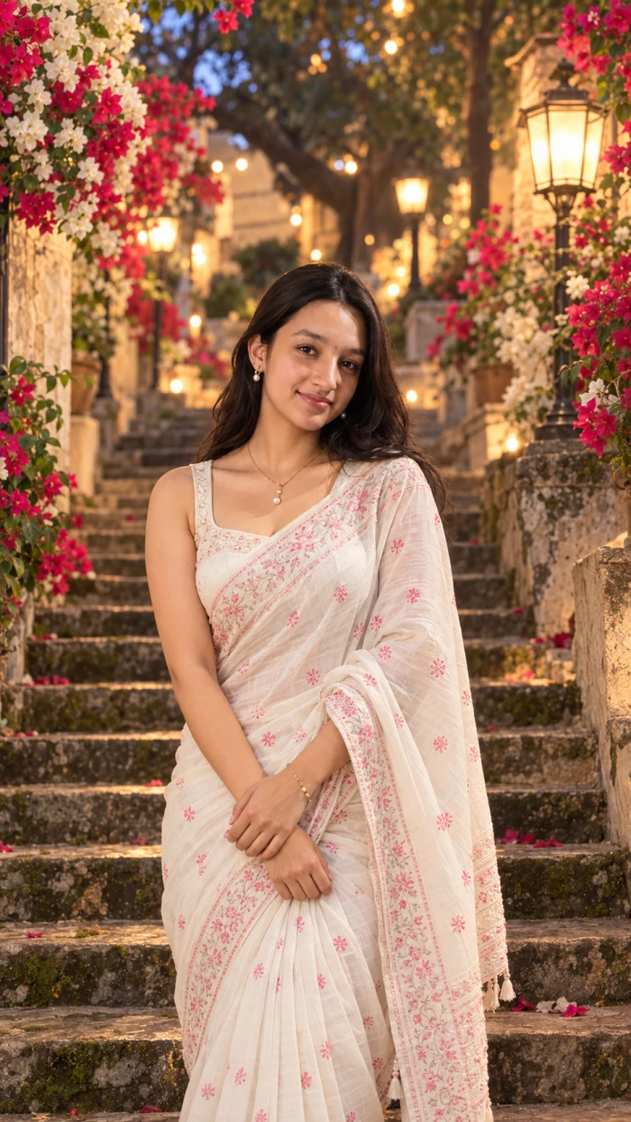 Off-White Chikankari Saree Dusk Elegance