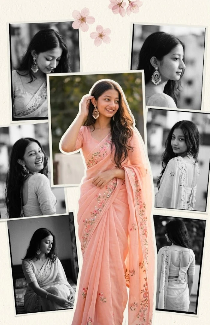 Peach Saree Memory Book Collage