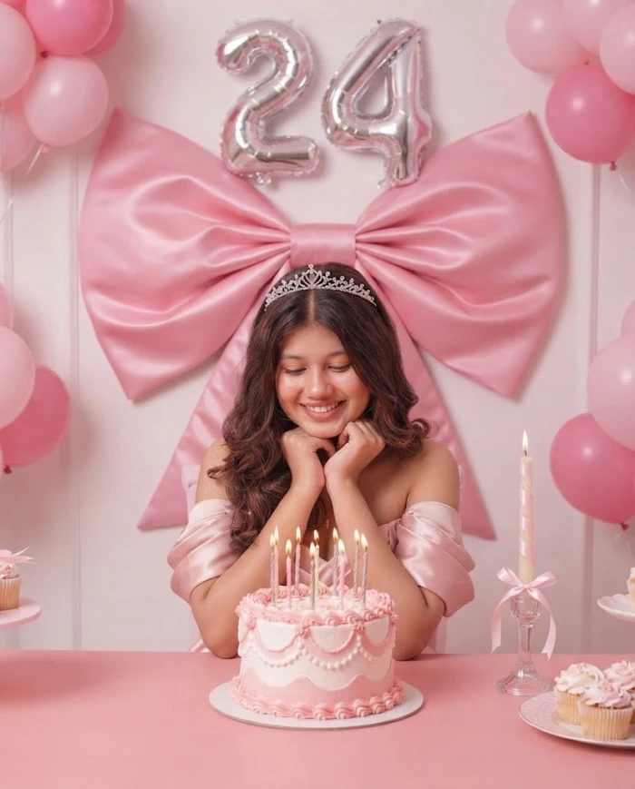 Pink bow princess birthday portrait