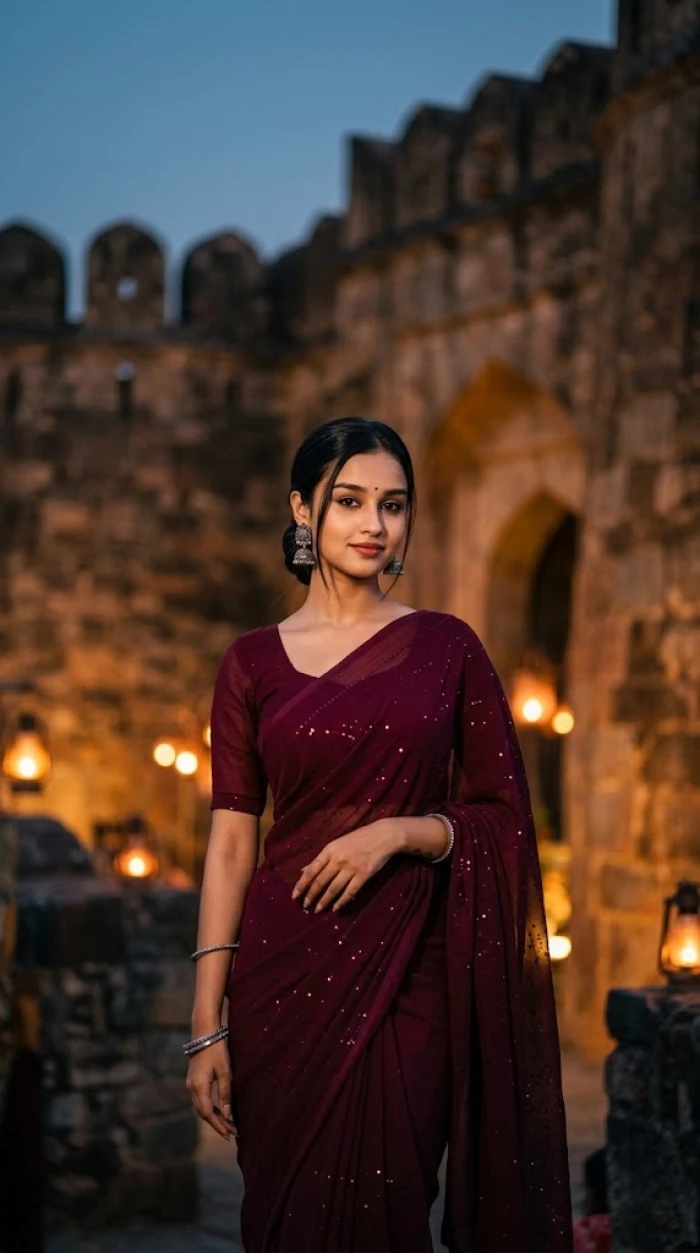 Royal Wine Saree in Twilight
