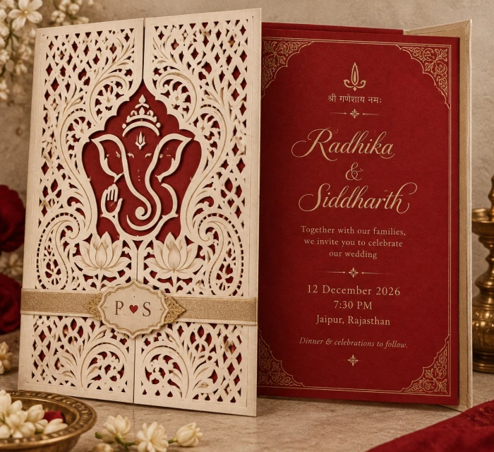Sindoor Red Ganesha Laser-Cut Design