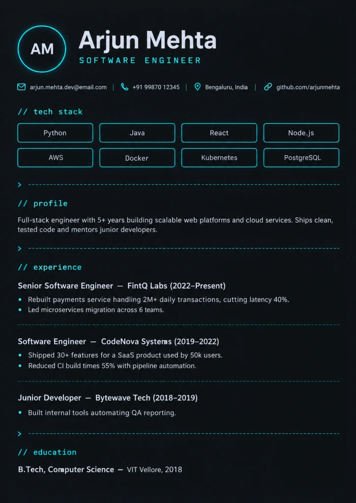 Software Engineer (Modern Dark)
