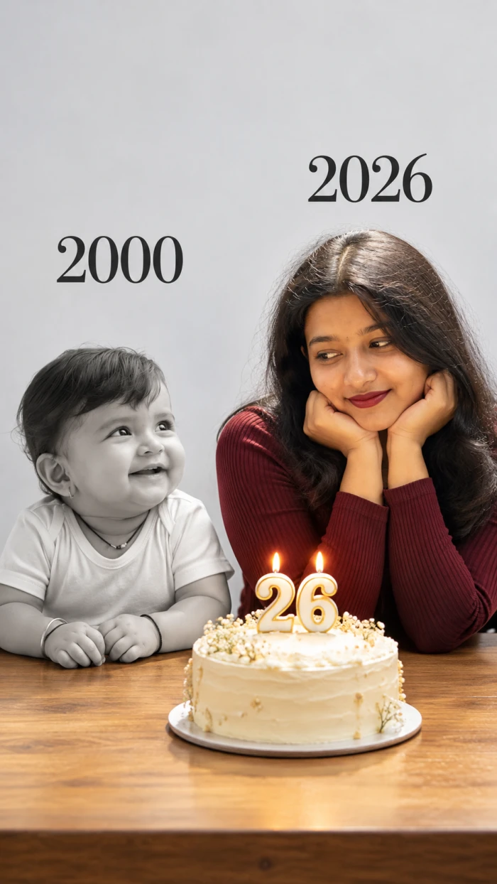 Then and now birthday portrait