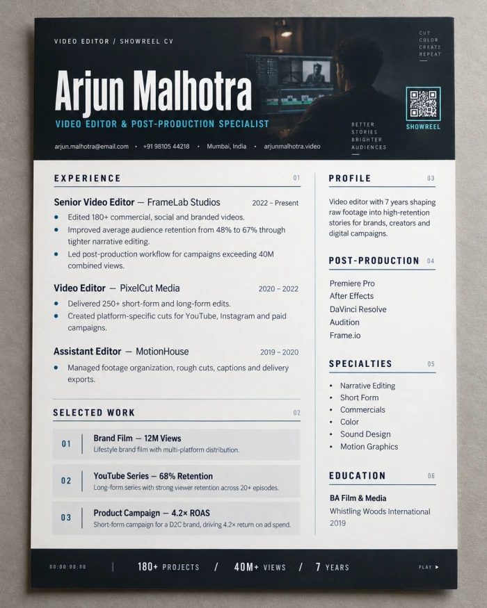Video Editor - Cinematic Showreel Resume