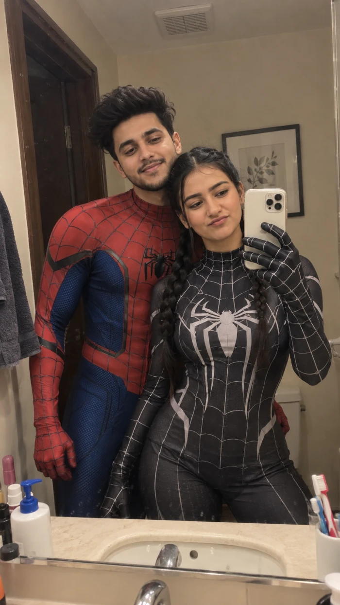 Viral Spider-Couple Mirror Look