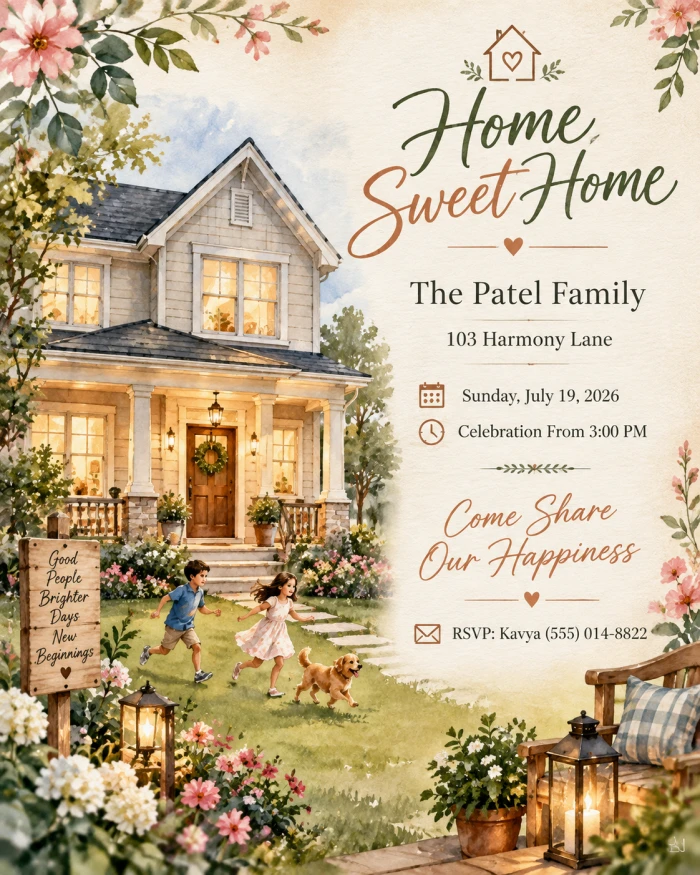 Watercolor Housewarming Invitation Card